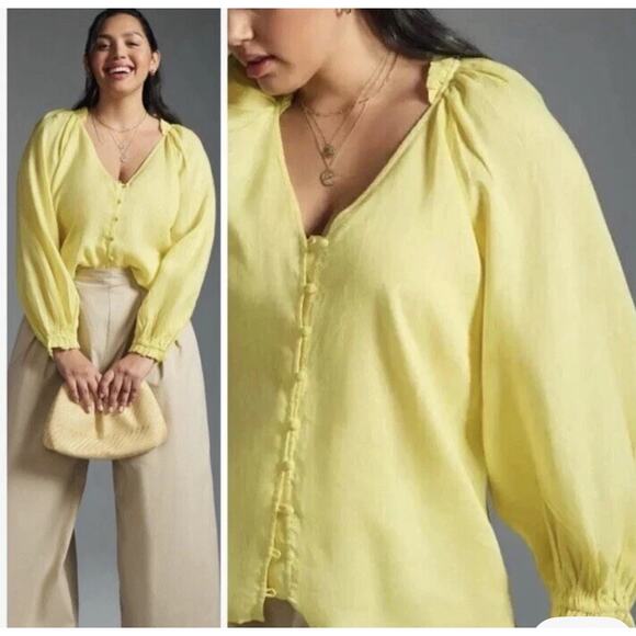 Maeve by Anthropologie Audi Linen Ruffle  Loose Fit Blouse Size Large - Picture 2 of 9